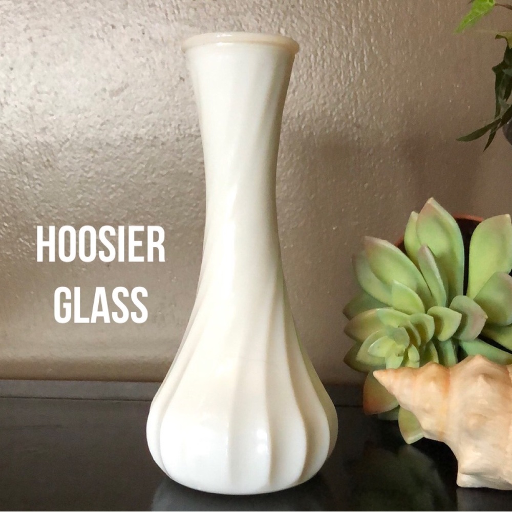 Vintage Hoosier Glass Vase-EUC-White